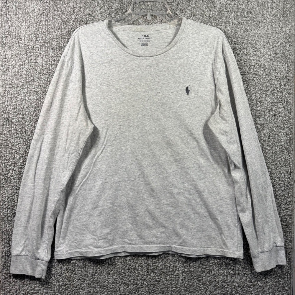 Polo Ralph Lauren Jersey Long Sleeve Tee Gray Pony Casual Pullover Shirt Mens L